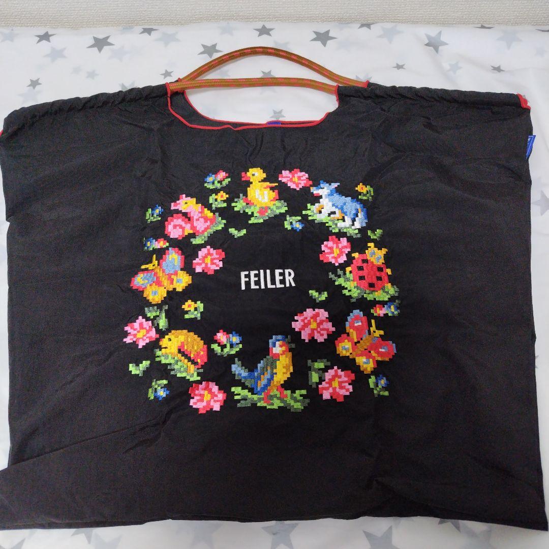 FEILERハイジボールアンドチェーン　花と鳥の刺繍 エコバッグLサイズです。