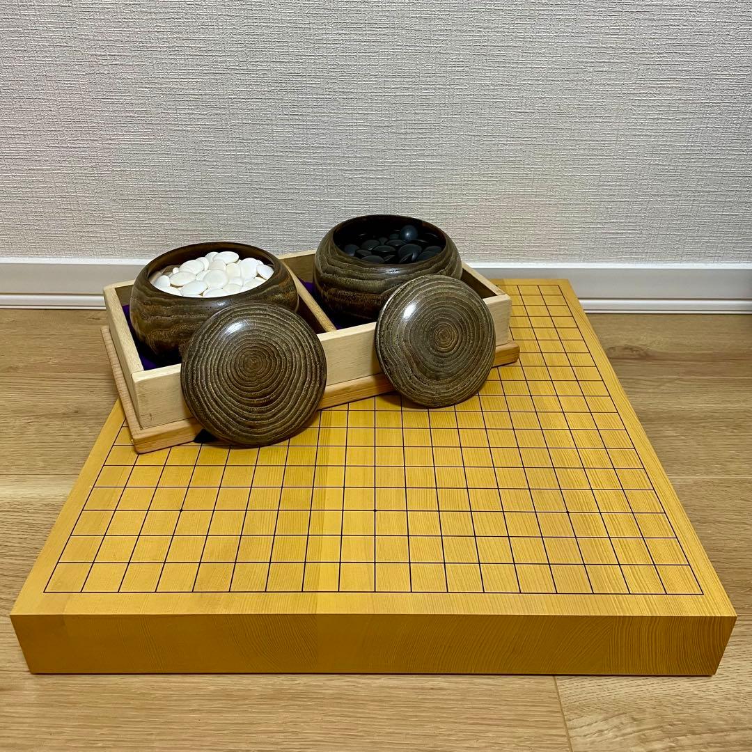 碁盤 はまぐり　蛤碁石 32号　碁笥セット　榧 はまぐり碁石 ブルーラベル 32号 + 銘木楠製碁笥の本格囲碁2点セット