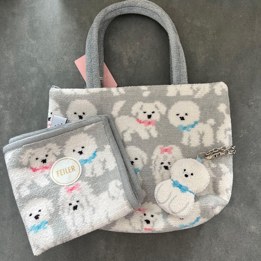 新品未使用　ラブラリーフェイラー モフモフワンチャン ハンカチ バッグ　チャーム