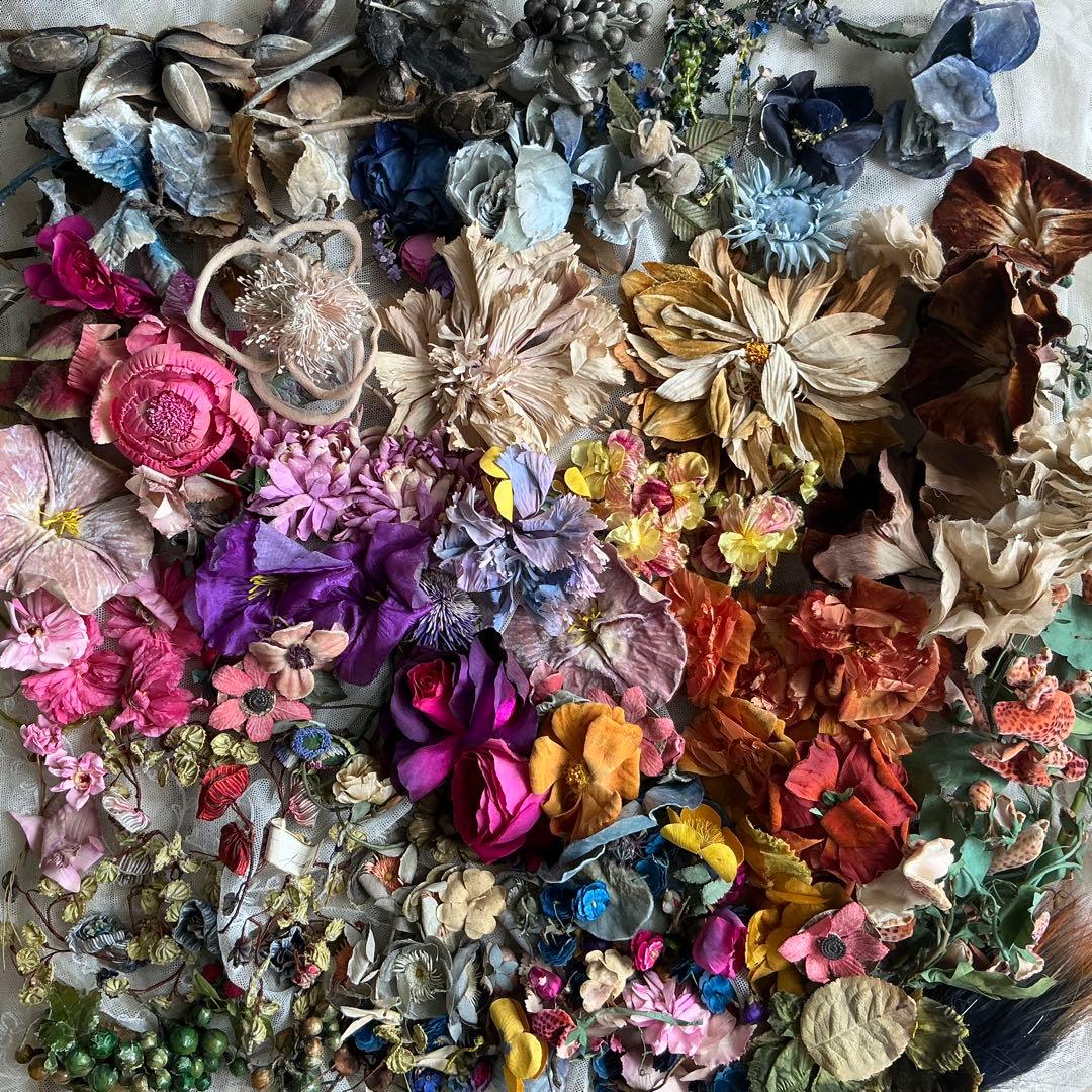 ２：フランスアンティーク　枯れた布花　パーツ　ブロカント　ハンドメイド素材