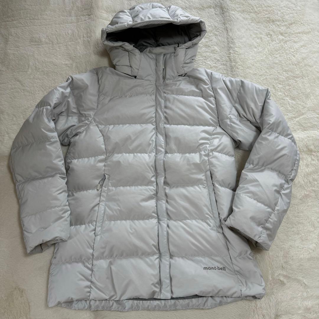 極美品 モンベル 800FPトラベルダウンパーカ レディースXLライトグレー