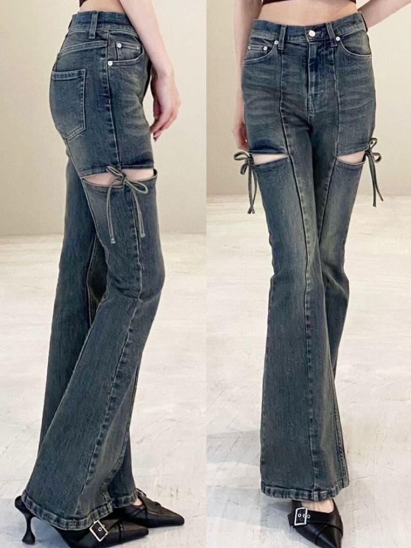 【新品未使用タグ付き】RESEXXY リゼクシー カットアウトリボンデニムパンツ