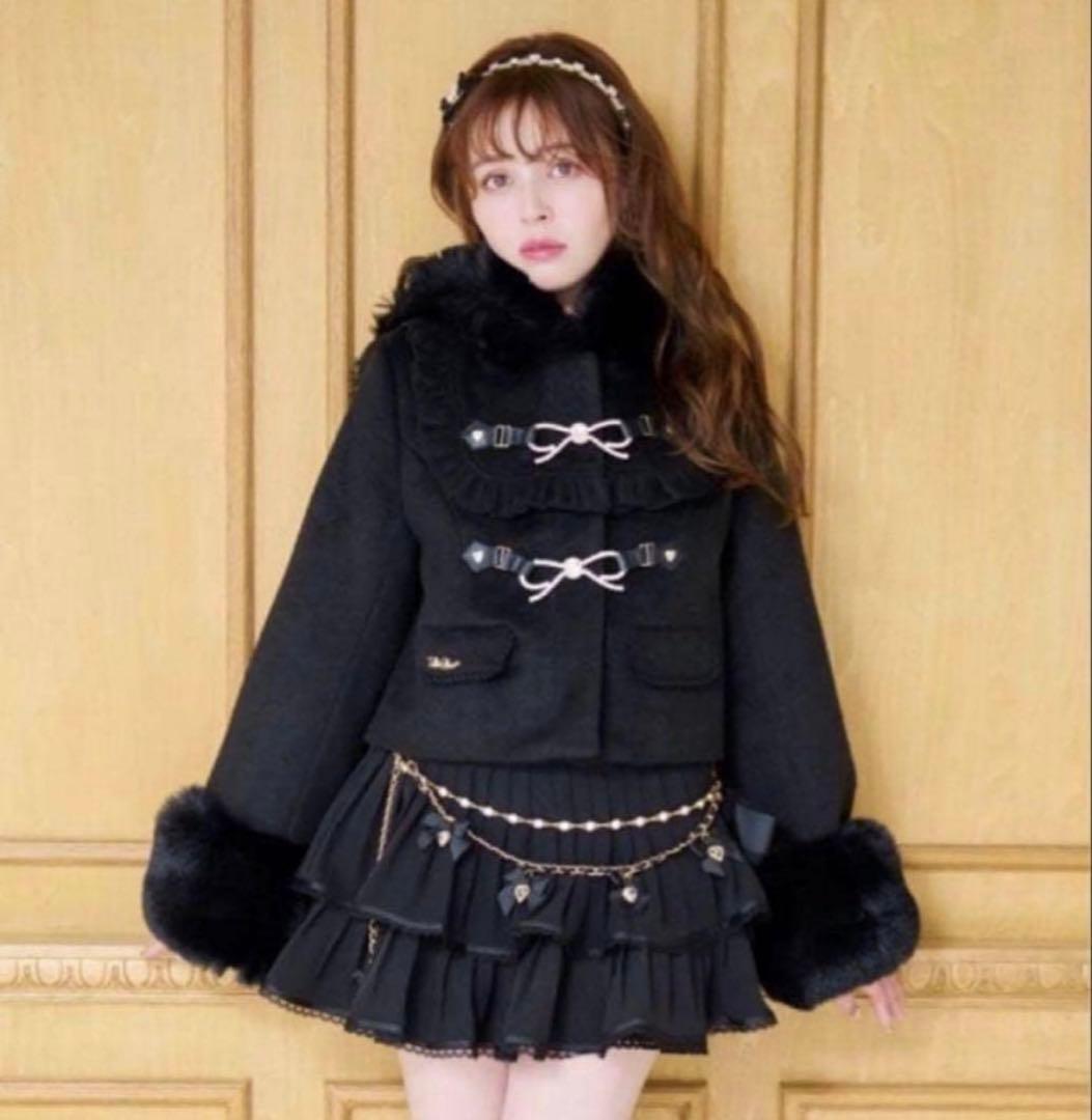 LIZLISA ビジューリボンショートフードコート　ブラック LIZLISA リズリサ ビジューリボンショートフードコート ブラック