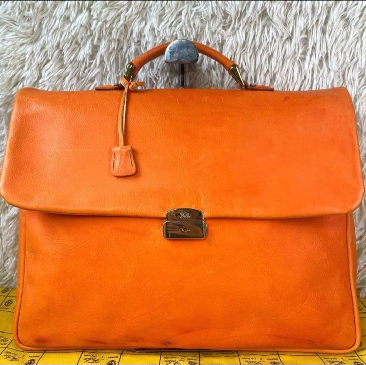 希少　フェリージ 　ブリーフバッグ ビジネス　トートバッグ　レザー　茶　オレンジ