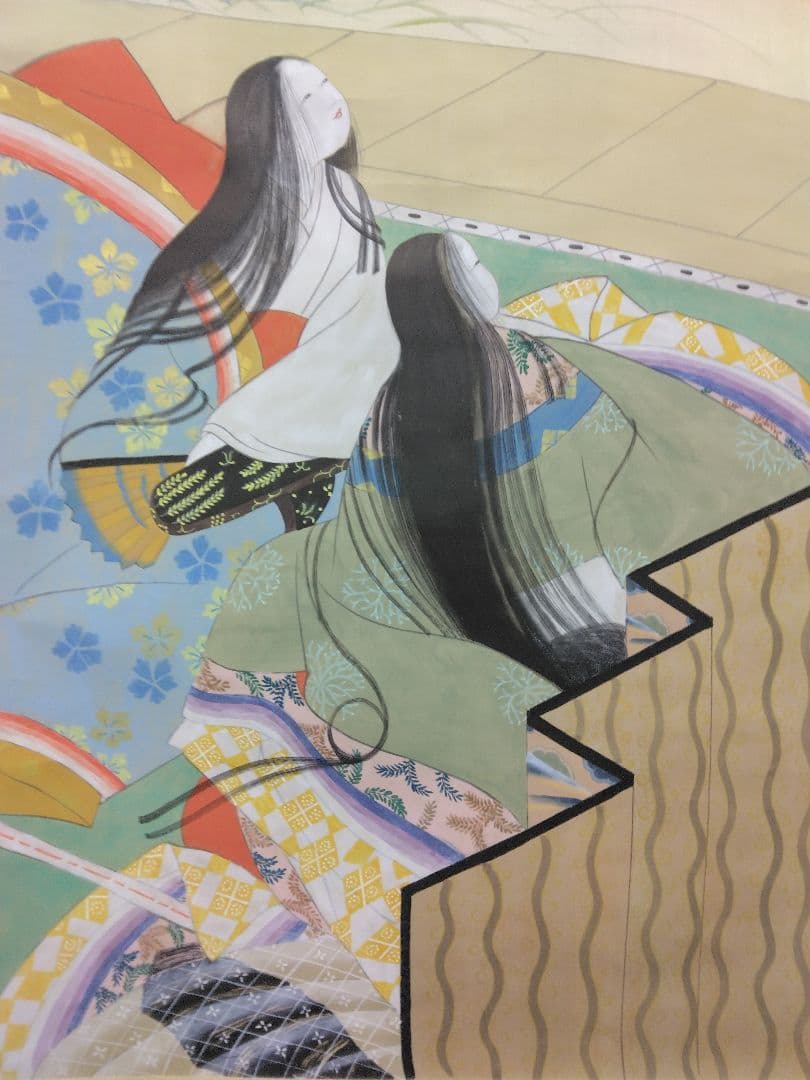 無落款　美人画（歌仙図 風）大和絵　絹本　掛軸