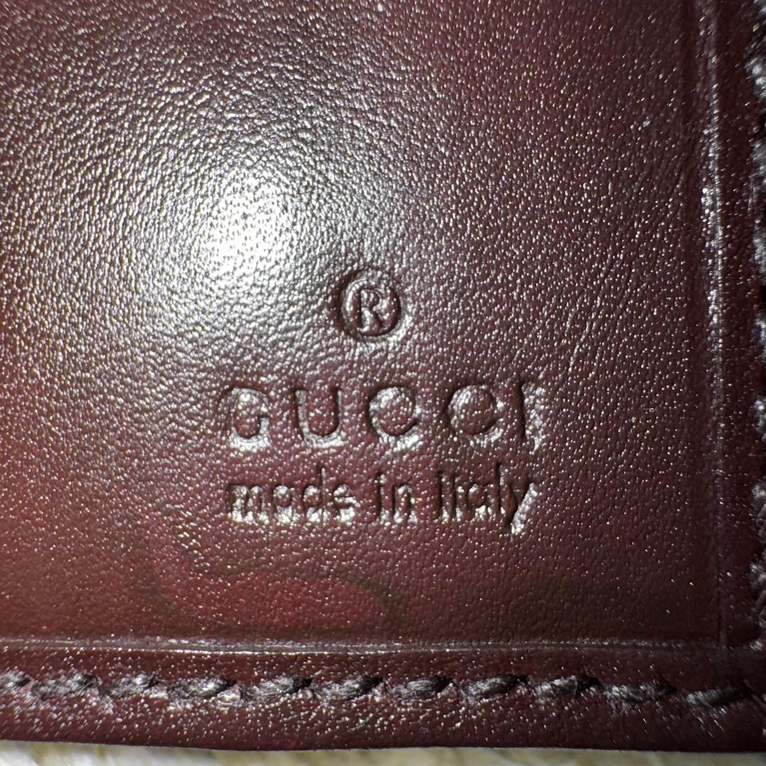 GUCCI 長財布 シマ GG シェリーライン レザー ブラウン ロゴプレート