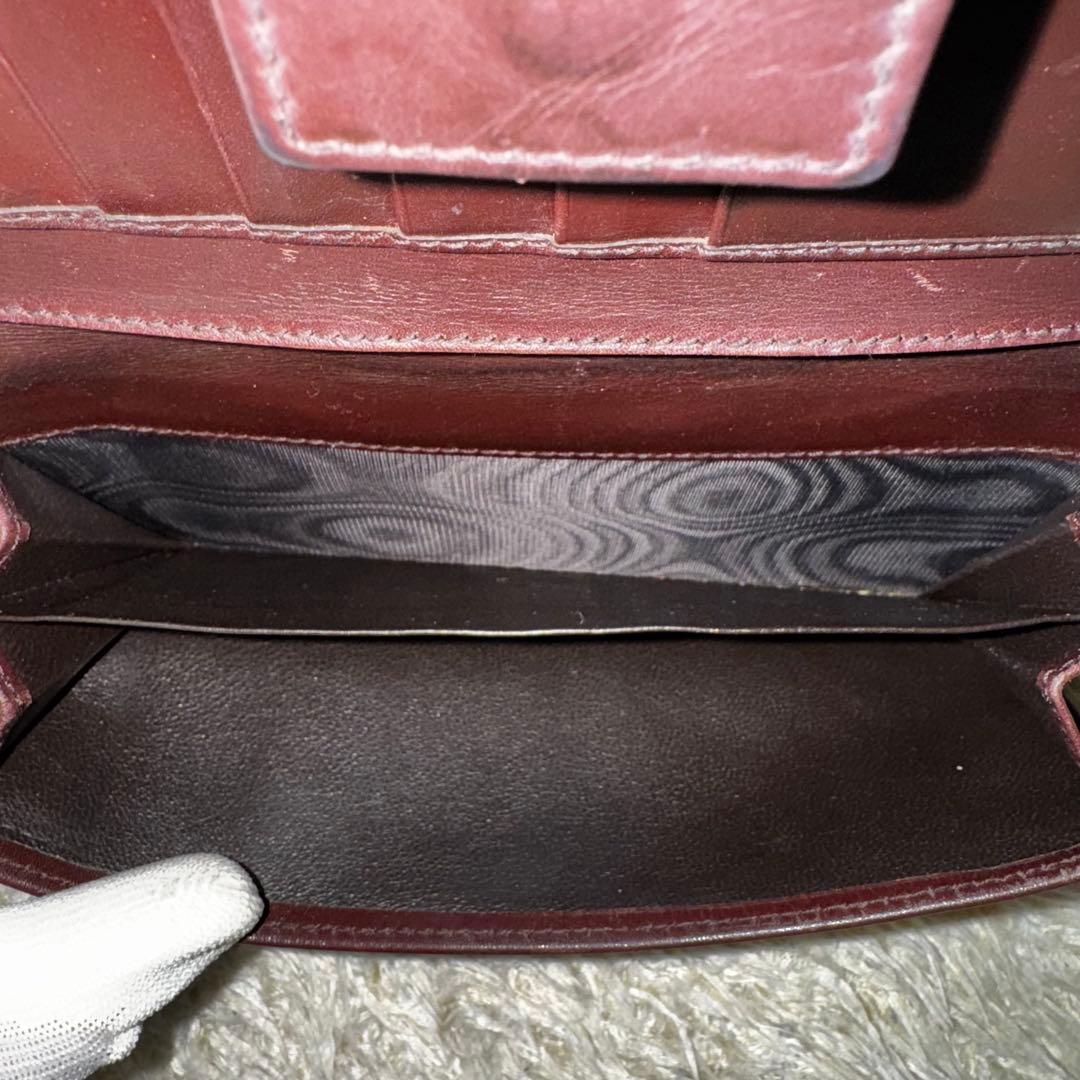 GUCCI 長財布 シマ GG シェリーライン レザー ブラウン ロゴプレート