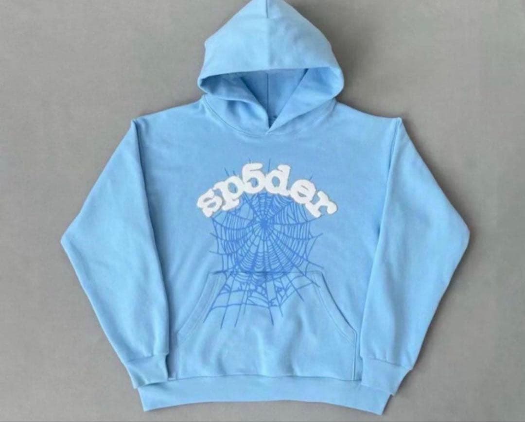 sp5der スパイダー　パーカー　水色