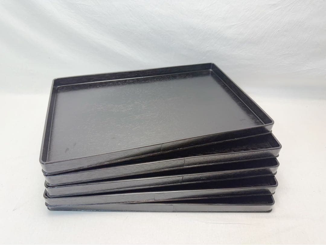 ほぼ未使用 懐石道具 木製柿合黒塗 長方膳 会席膳 5客揃 宴会盆