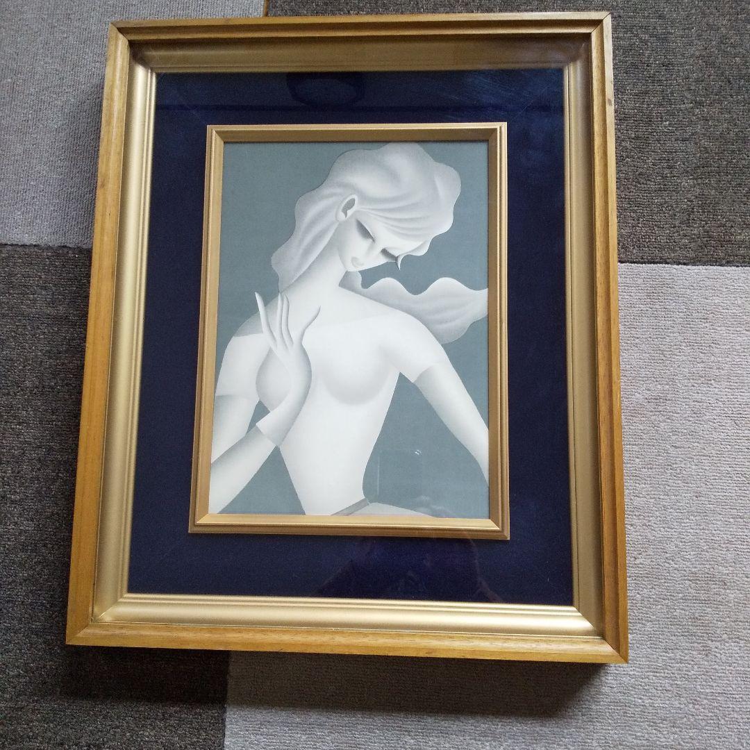 東郷青児、洗濯物、希少画集より、新品額装・額装付、版上サイン入り