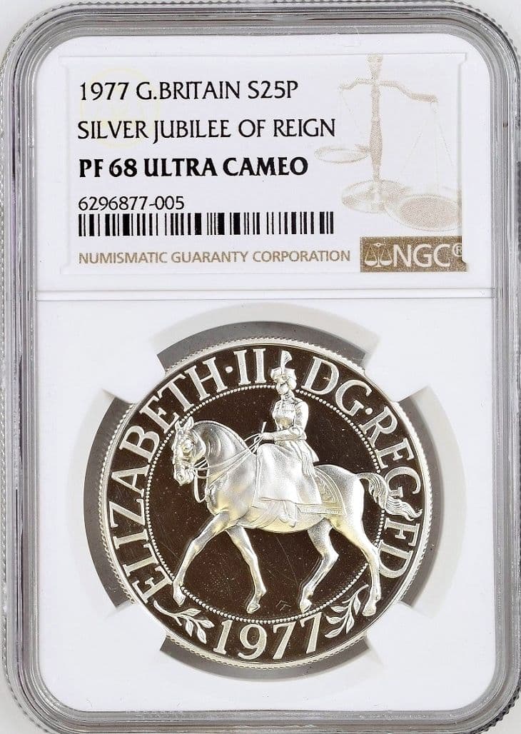 1977年 イギリス シルバージュビリー エリザベス2世 25P 銀貨 PF68