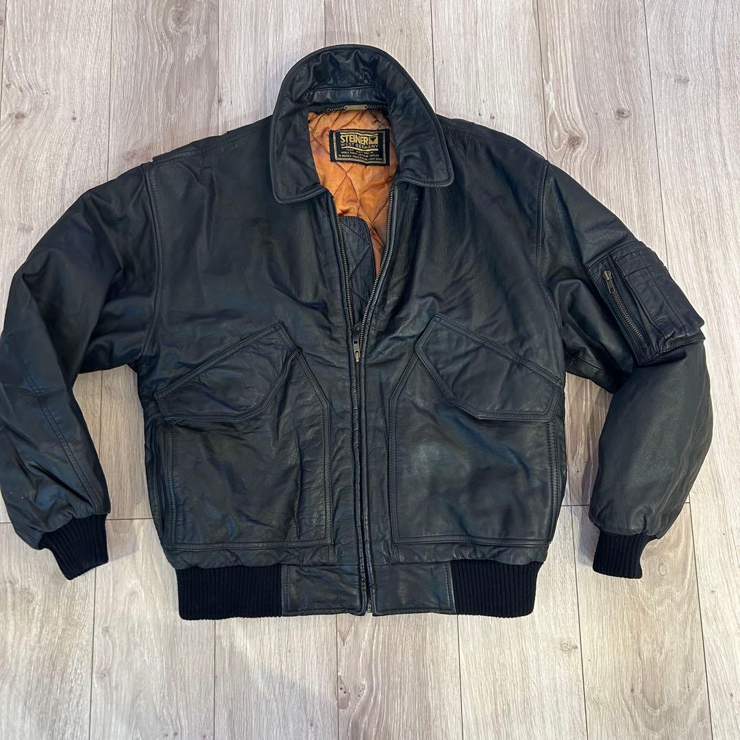 ヴィンテージ　本革　Steiner レザーMA-1 フライトジャケット L 黒