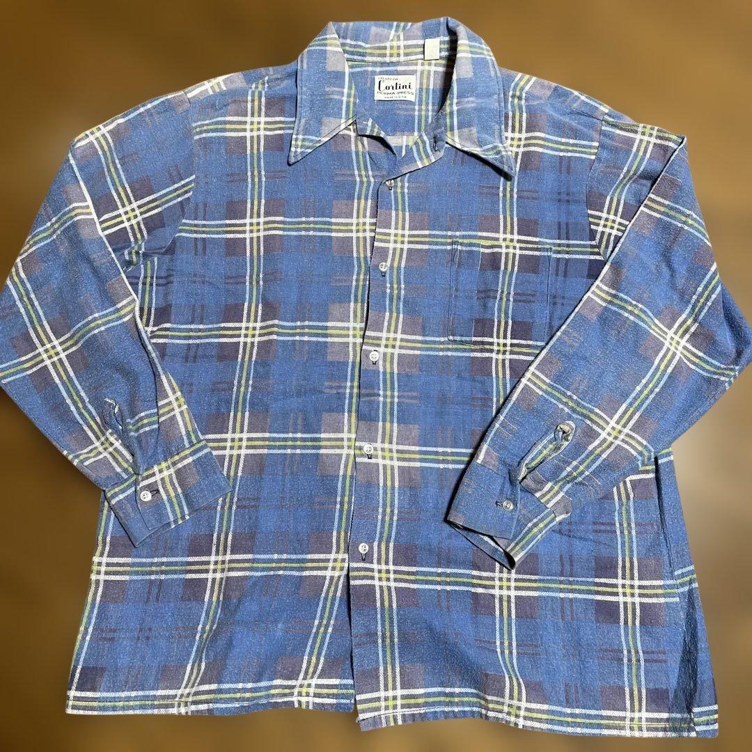 70sビンテージプリントネルシャツアメリカ製大きめサイズ