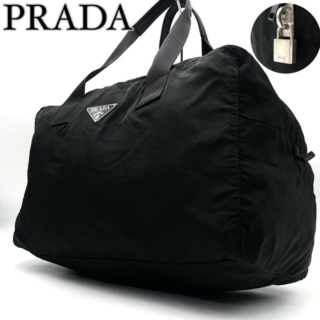 プラダ 三角ロゴ アイコン ハンドバッグ ボストンバッグ 肩掛け 旅行鞄 黒