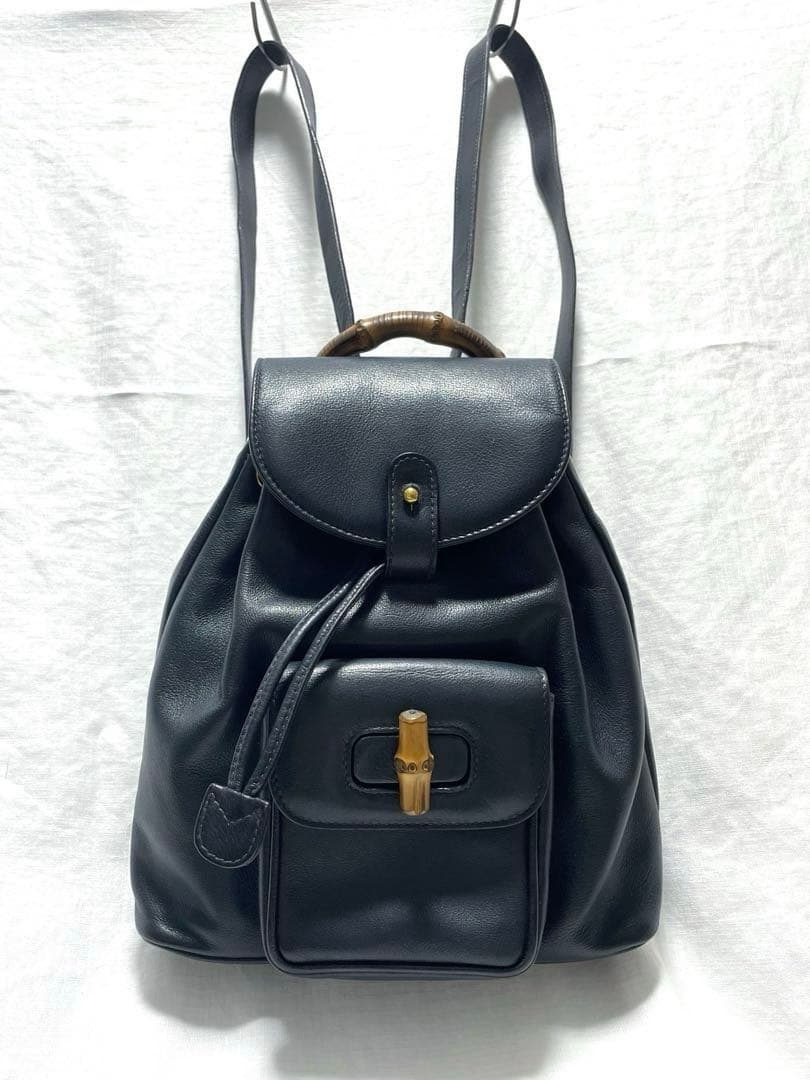 【オールドグッチ】GUCCI ミニ バンブーリュック ネイビー