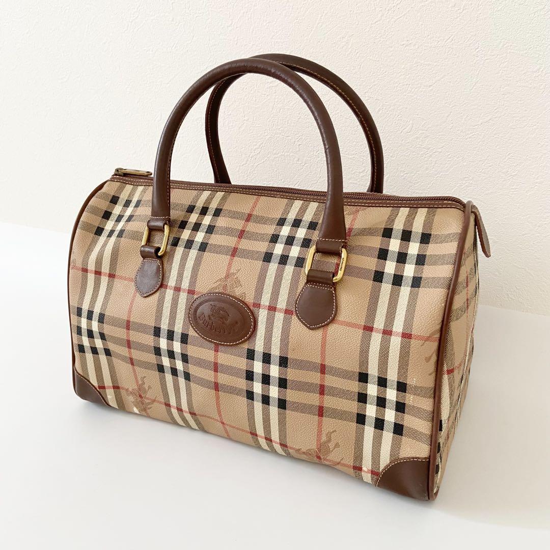 バーバリー ノバチェック ミニボストンバッグ レザー シャドーホース　PVC