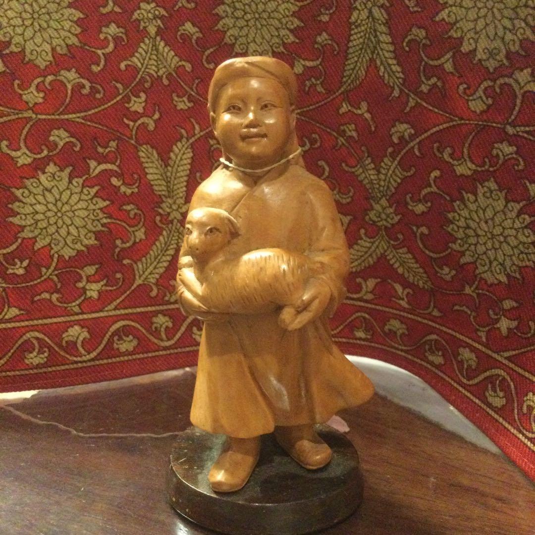 中国の柘植の人形、文革時代 毛植人形 鶏とひよこ 江戸後期 日本人形の世界展出展作 浅原革世氏旧蔵