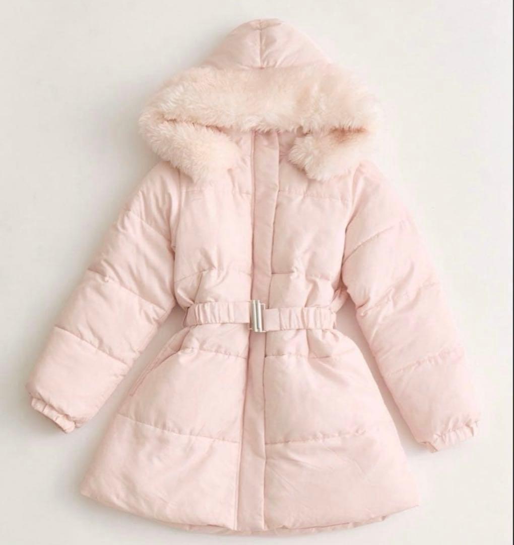 OLIVE des OLIVE ウエストベルト付き中綿コートピンク