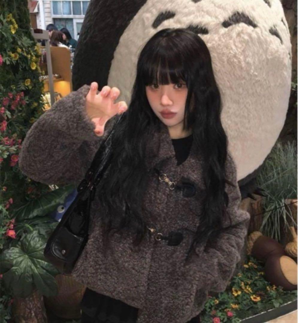 anyonemore ボアショートコート ダッフルコート grey