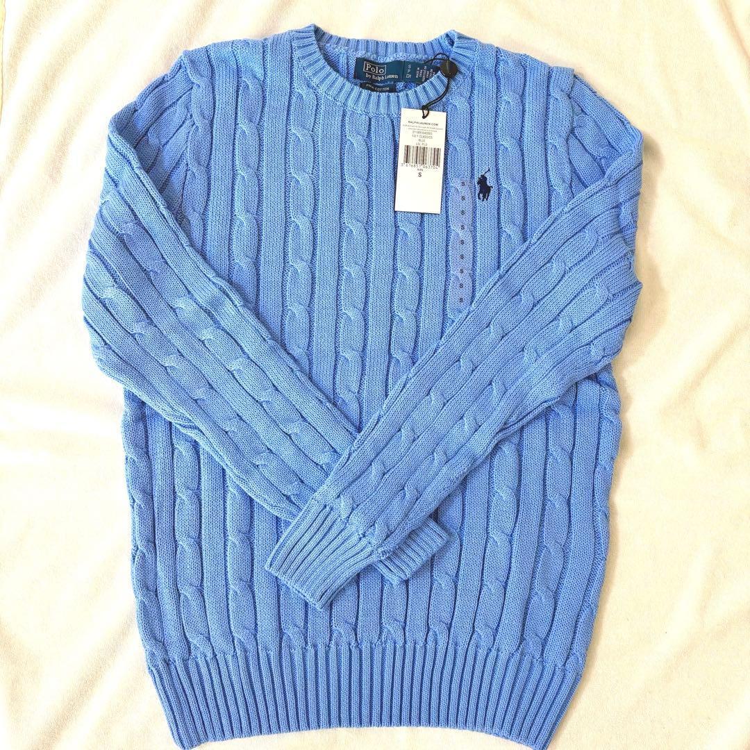 ポロラルフローレン レディース ケーブルニット ピマコットン 青 水色