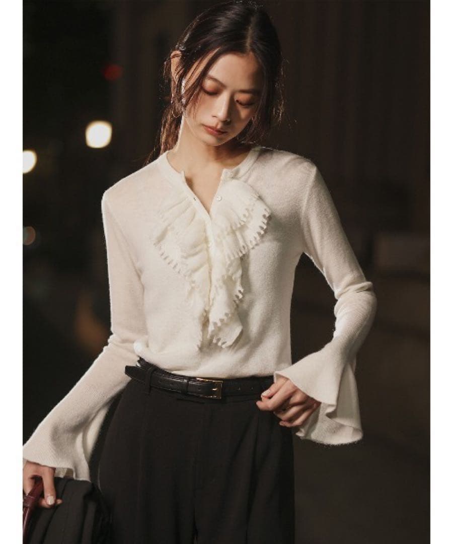 anuans カスケードフリルニットトップス アイボリー アニュアンス anuans カスケードフリルニットトップス （IVORY