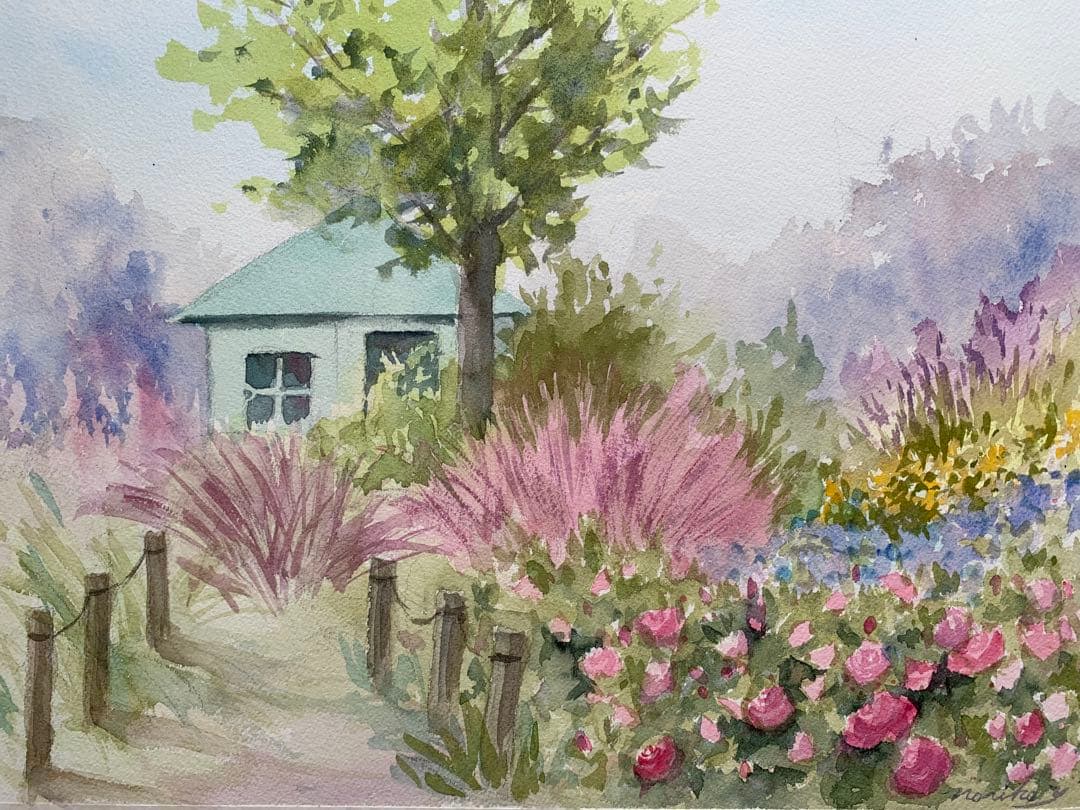 透明水彩画原画癒しのパステルカラーのイングリッシュガーデン イングリッシュ ガーデン 絵画 チェリー Cherry 通販 13631333｜Creema