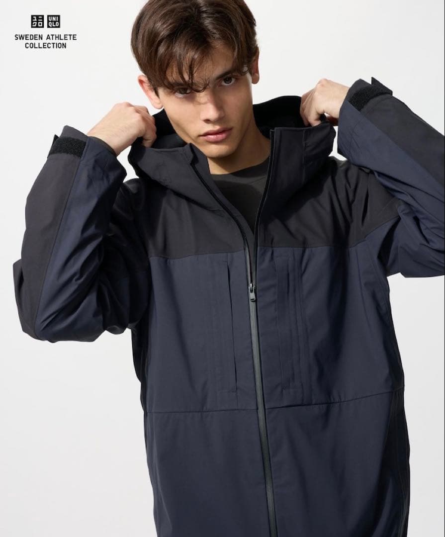 【新品】ユニクロ✕スウェーデン ブロックテックパーカ／バイカラー ブラック S