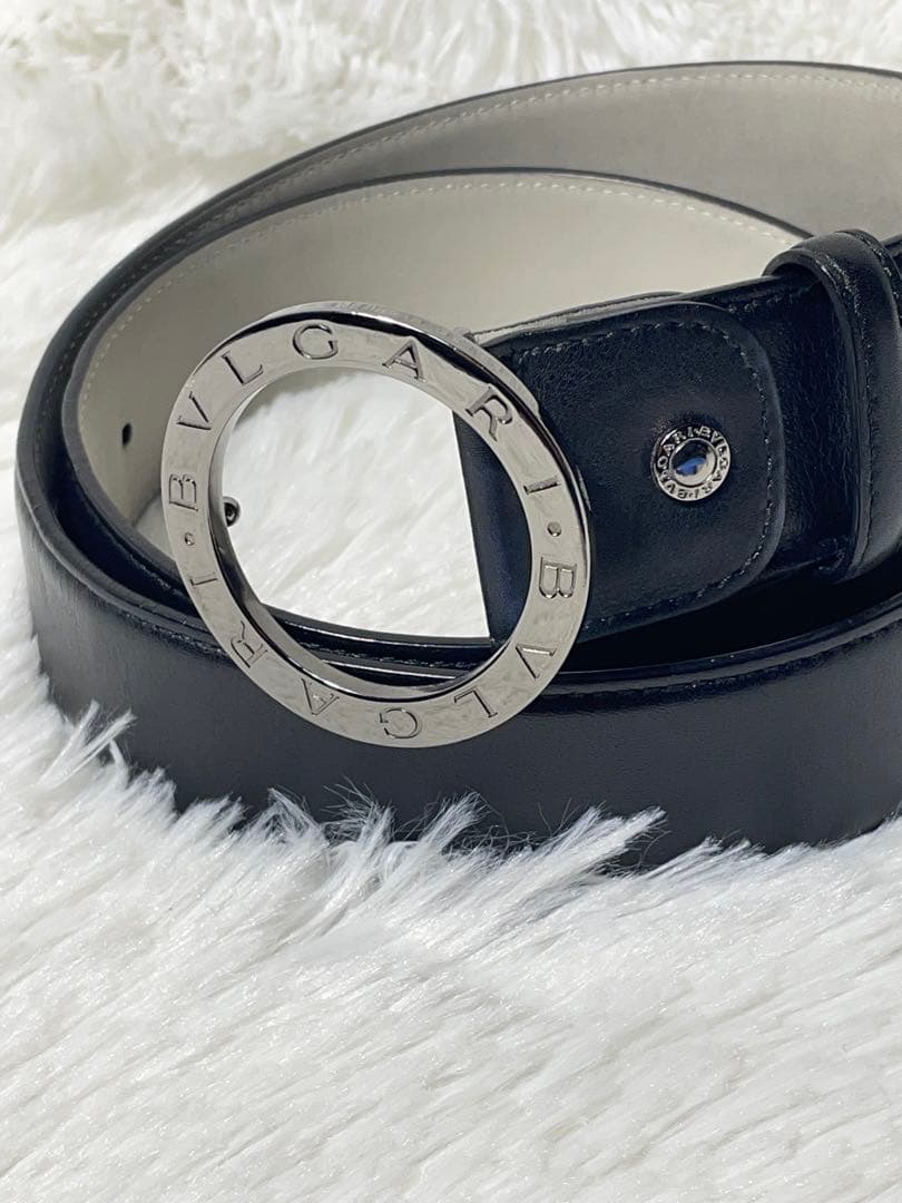 BVLGARI ブルガリ 本革　レザーベルト サークルロゴ ブラック98cm
