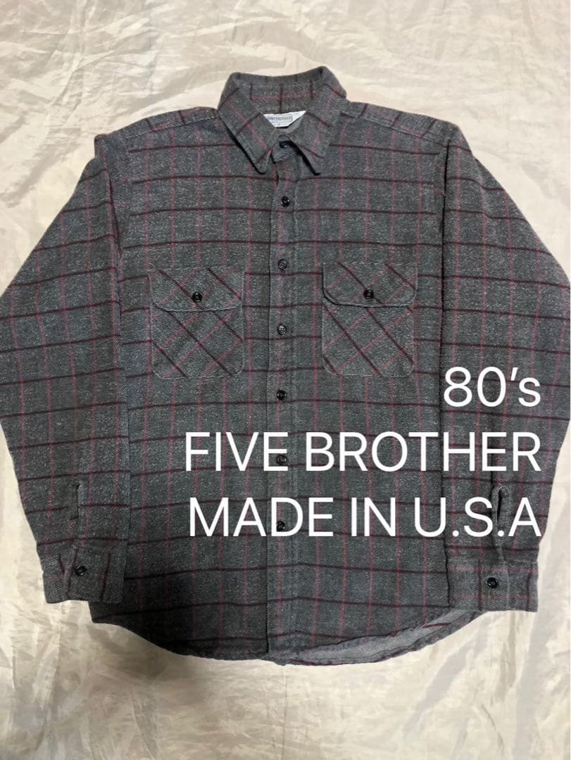 状態良好 グレピン 80’s USA製 FIVE BROTHERヘビーネルシャツ 希少80's FIVE BROTHER ヘビーネルシャツ USA製 好配色 L