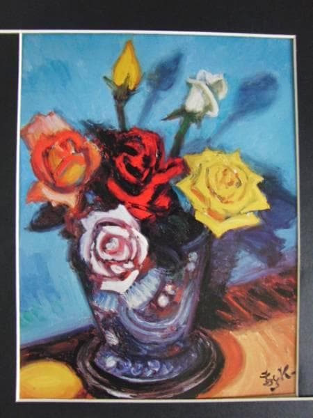 小山 敬三、バラ、高級希少画集画、版上サイン入 新品額付