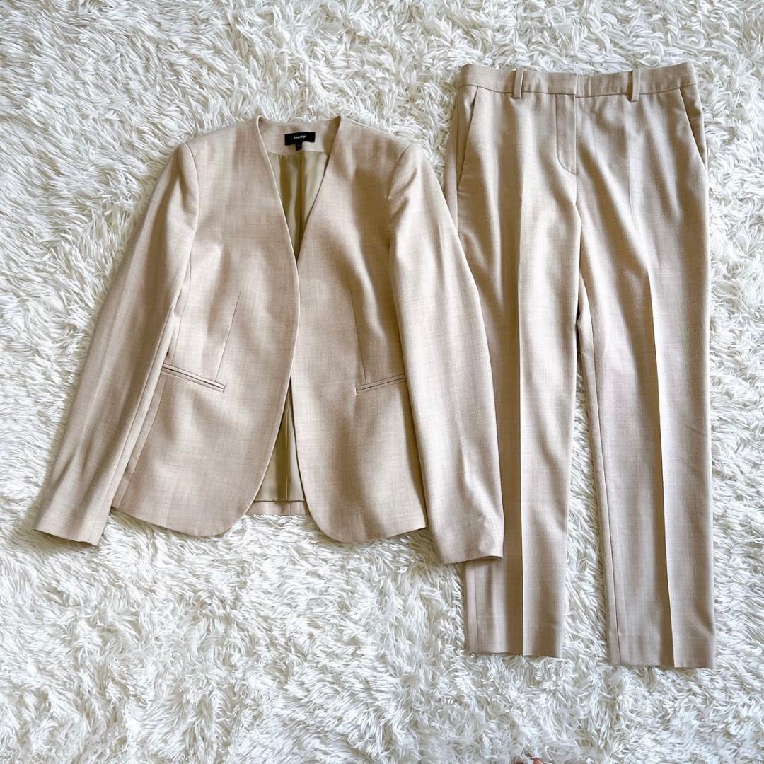 【セオリー】LIGHT SAXONY2 パンツスーツ ノーカラー パンツ