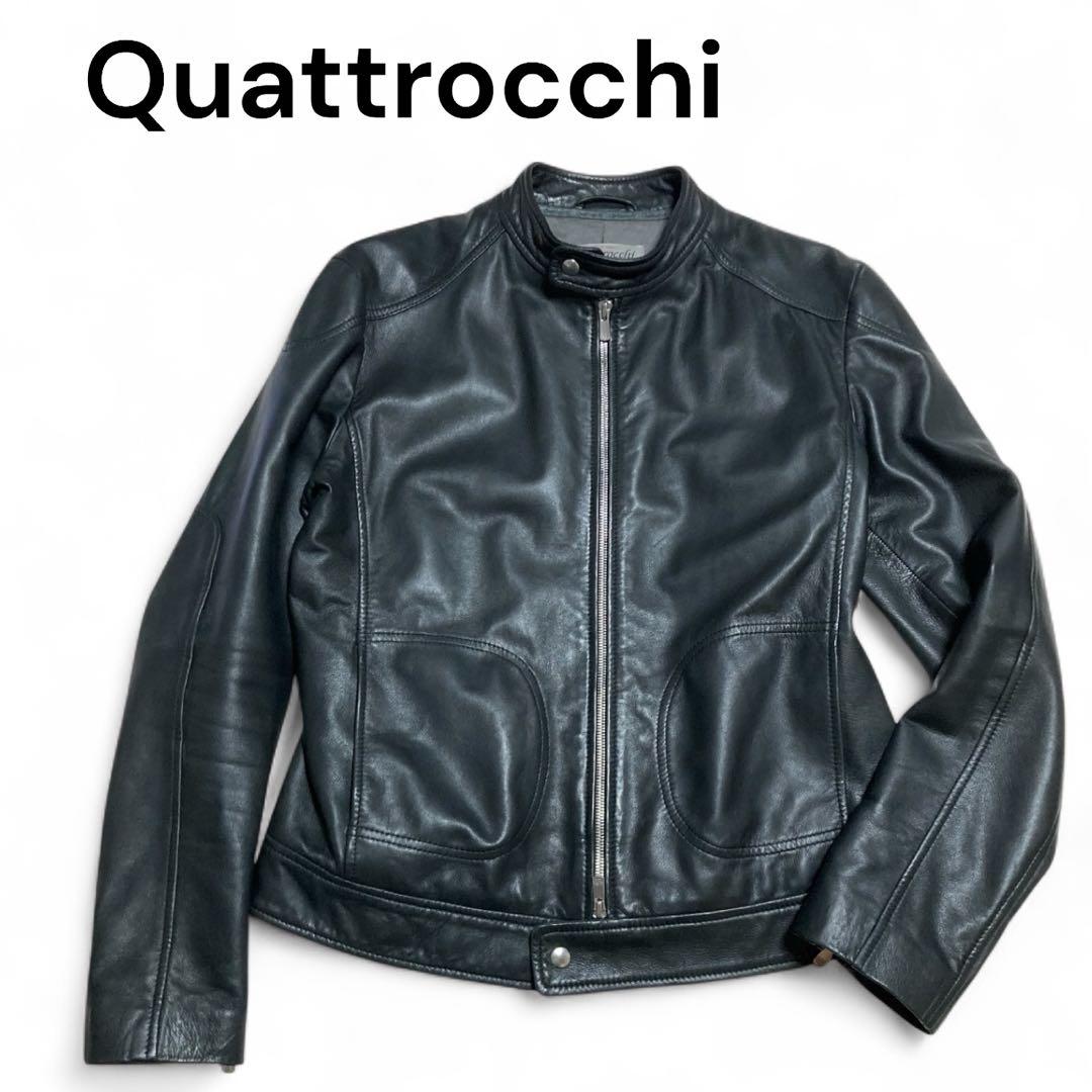 美品★クアトロッキ ビームス ラムレザー シングルライダース ダブルジップ 黒 International Gallery BEAMS（インターナショナルギャラリー ビームス