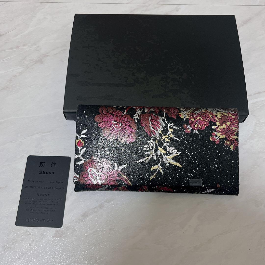 所作　ロングウォレット　花の刺繍　長財布