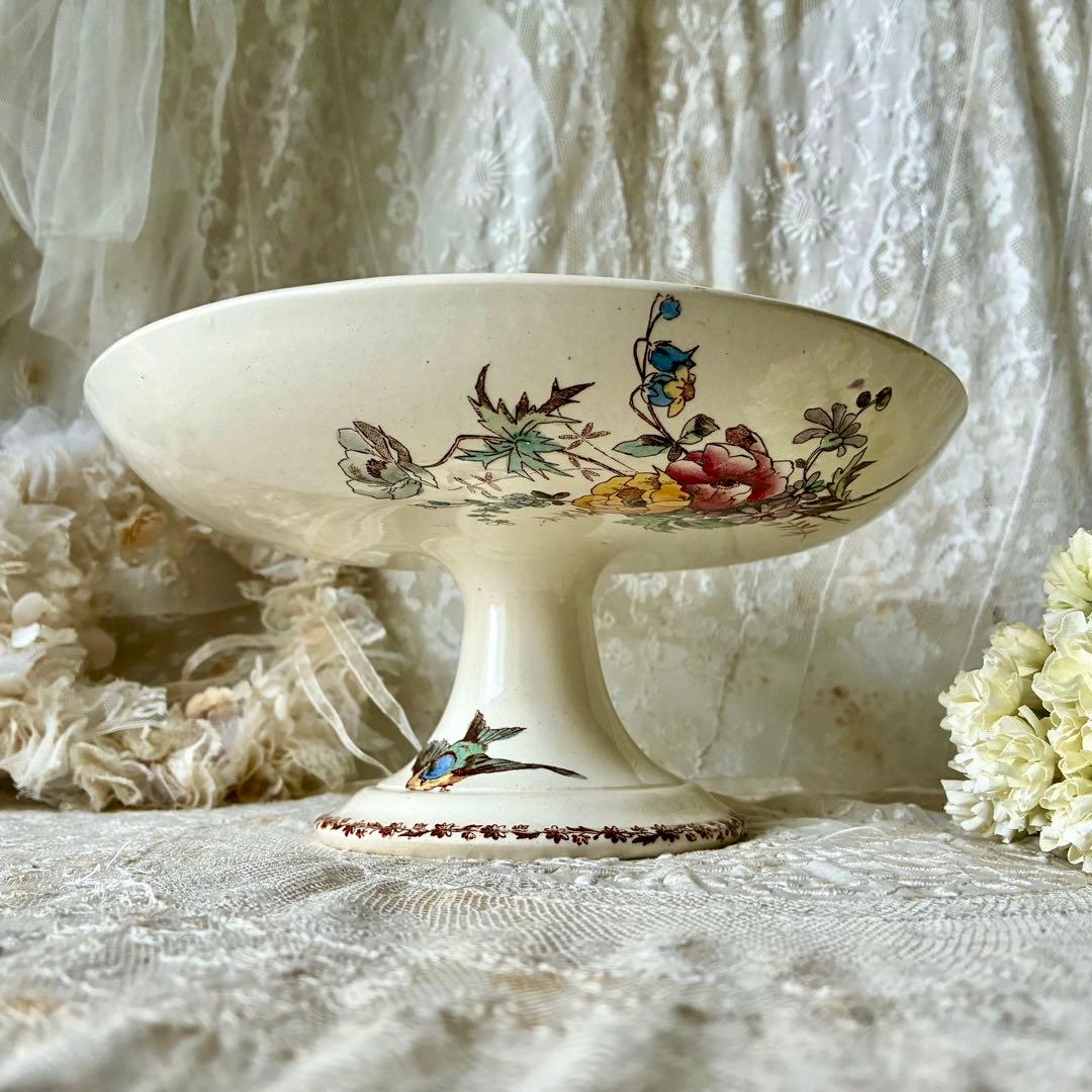 エミールブルジョワ 手彩色花鳥柄コンポティエ コンポートフランス