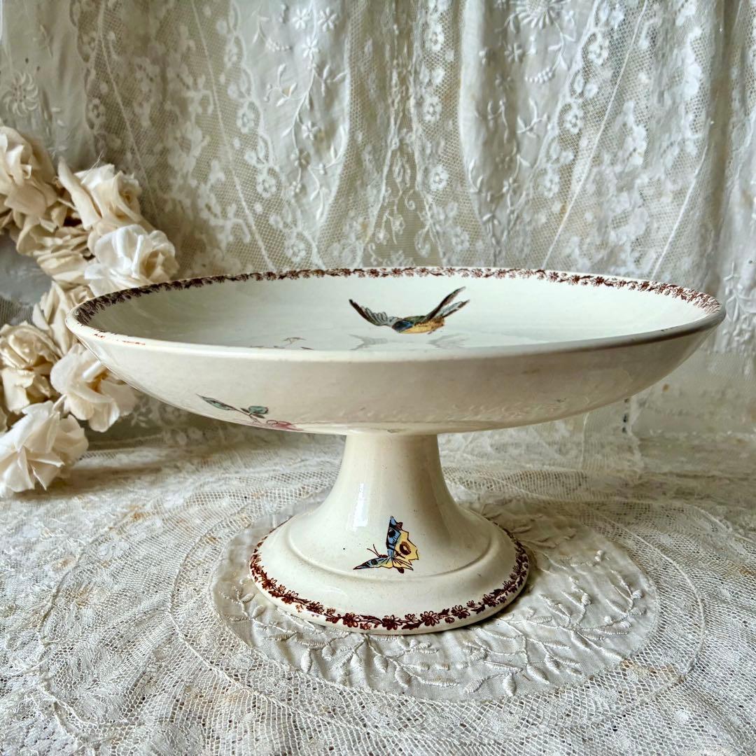 エミールブルジョワ 手彩色花鳥柄コンポティエ コンポートフランス