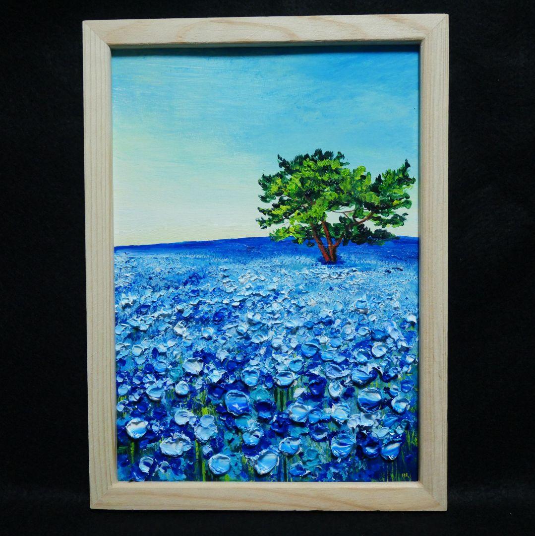 油絵 油彩 油彩画 絵 絵画【朝のネモフィラの丘】 - メルカリ