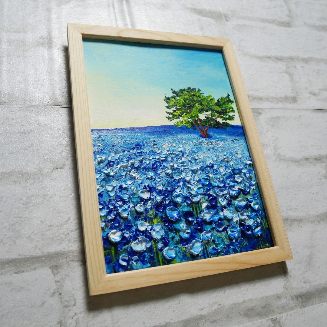 油絵 油彩 油彩画 絵 絵画【朝のネモフィラの丘】 - メルカリ