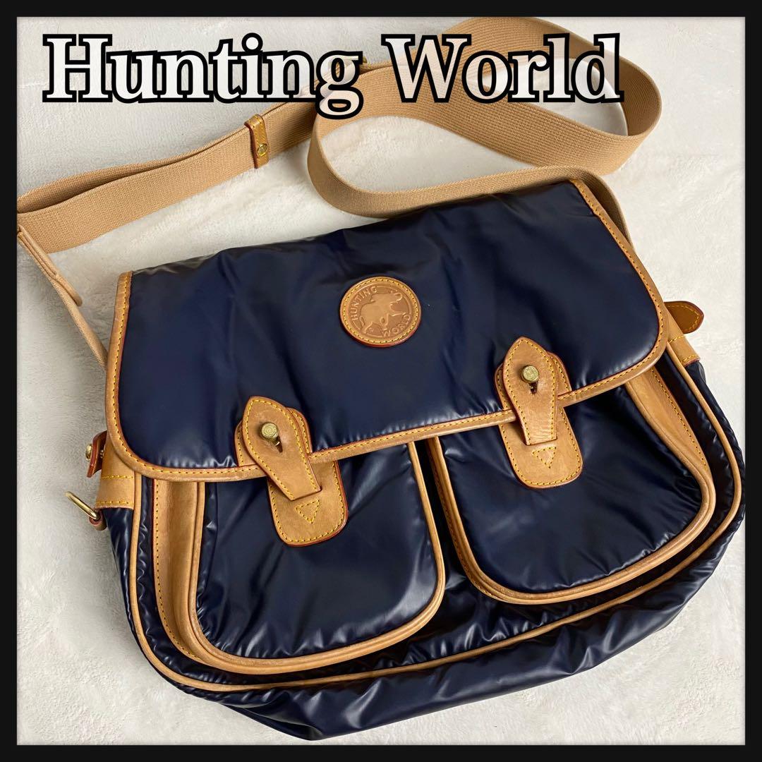 【美品☆人気】ハンティングワールド バチュークロス ショルダーバッグ ネイビー ハンティングワールド/ショルダーバッグ/ダークネイビー×黒/バチュー