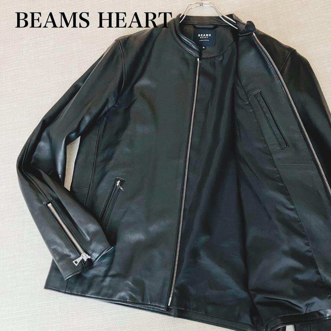 【美品】ビームスハート ライダースジャケット シングル ラムレザー 黒 XL