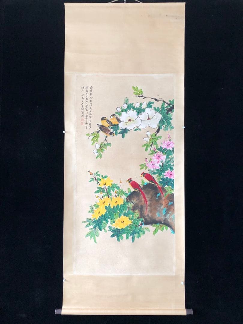梅蘭芳 花鳥画 掛け軸 四尺 手描き 中国美術 絵画 書画 花鳥図 インテリア