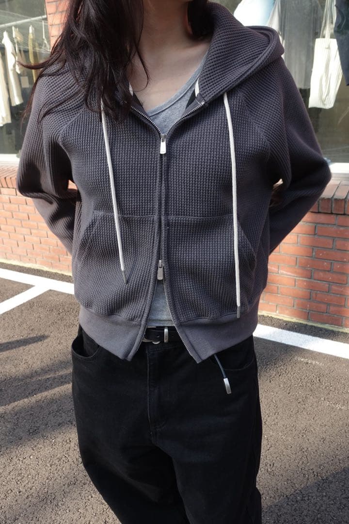OHOTORO nap waffle zipper hoodie チャコール m
