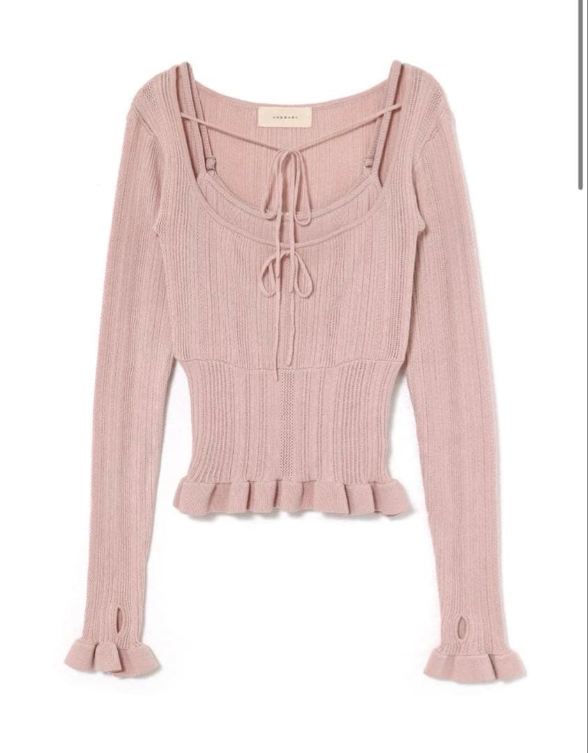 トップス andmary Crochet frill knit tops pink