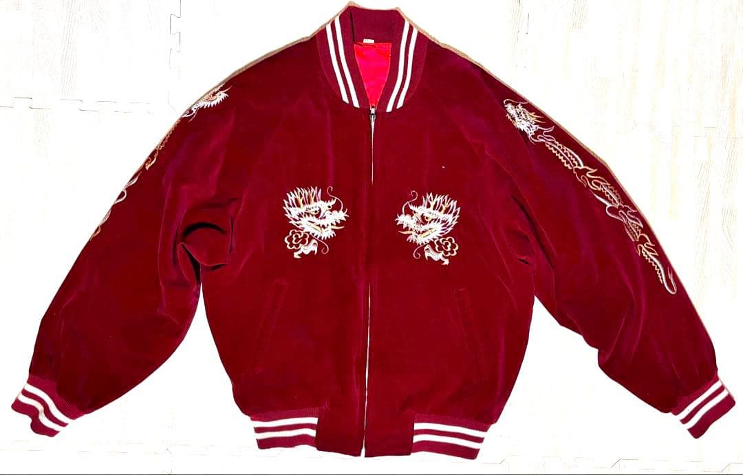 ベルベット スカジャン赤　ドラゴン刺繍