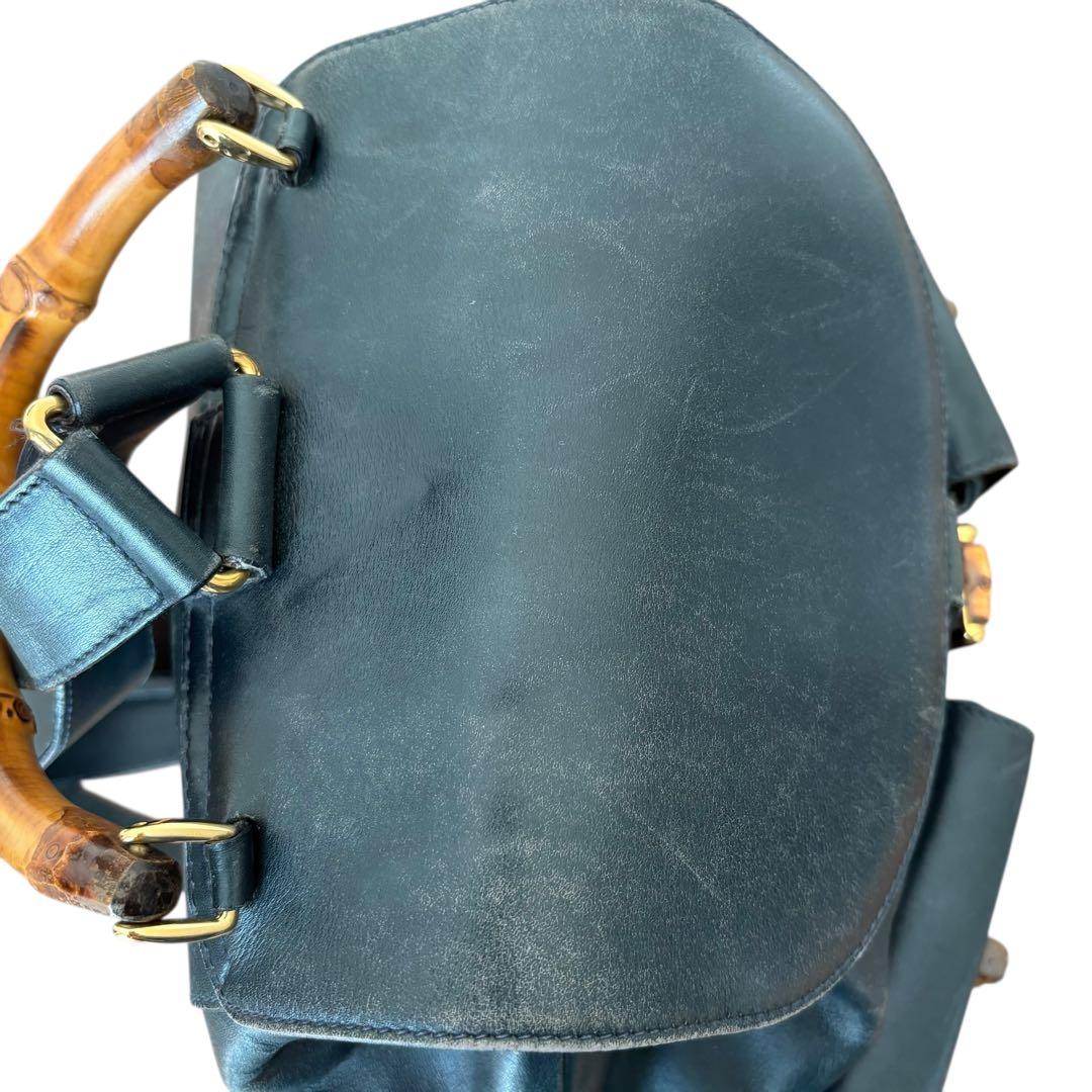 希少色オールドグッチバンブー巾着リュック緑ターンロック本革