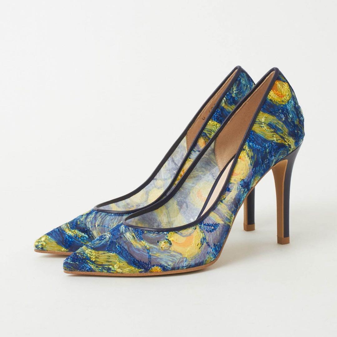 DIANAゴッホ風アートパンプス　DIANA ゴッホコラボ　星月夜　ハイヒール ダイアナ“ゴッホの名画”テーマの24年春夏シューズ＆バッグ、青い