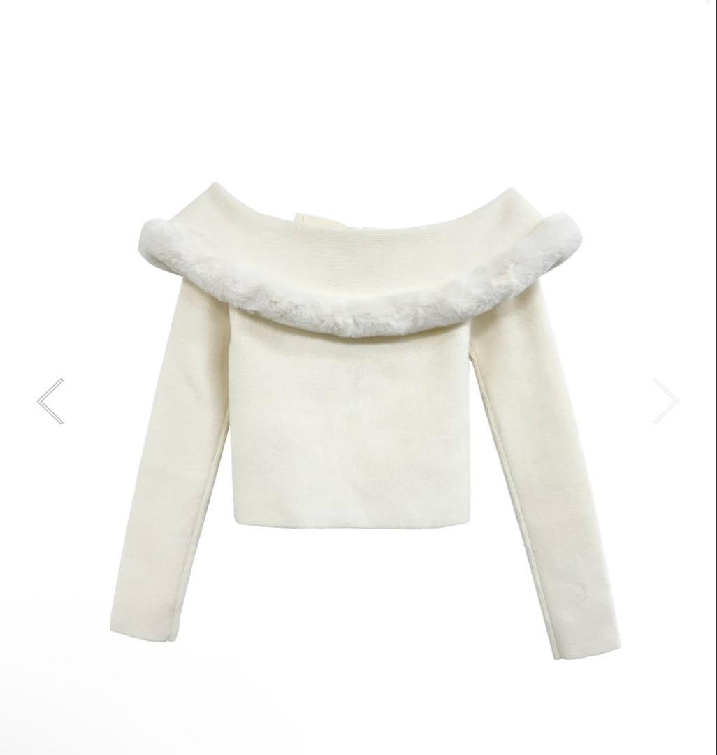 Rose Muse】ロゼミューズ Fur ribbon knit ホワイト