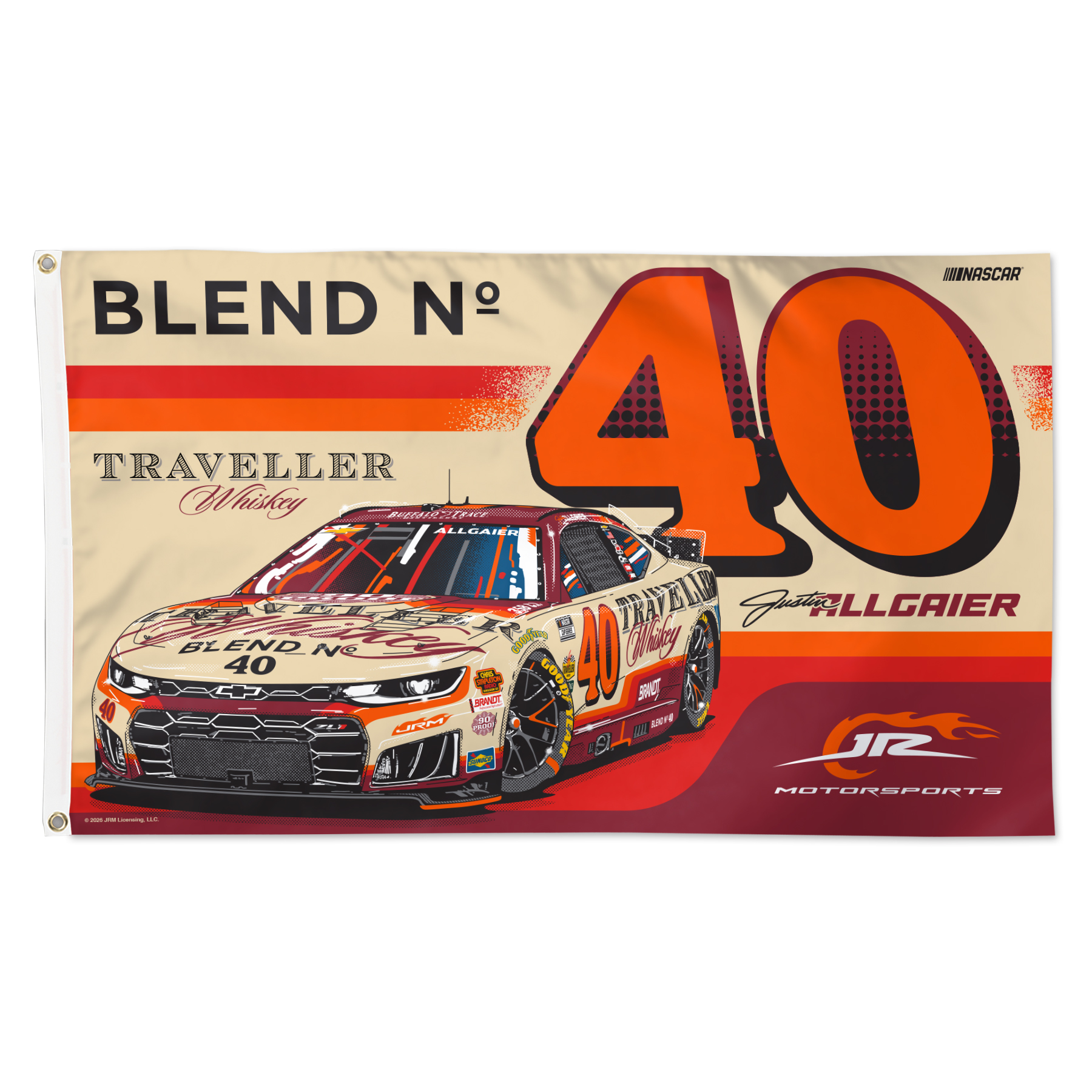 Justin Allgaier #40 2026 Traveller Whiskey 3' x 5' 1-Sided Flag