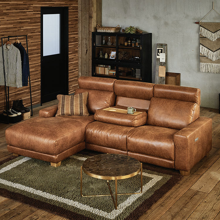 ハーデス ソファ 左カウチ オーカーブラウン（スーパーレザーテックス