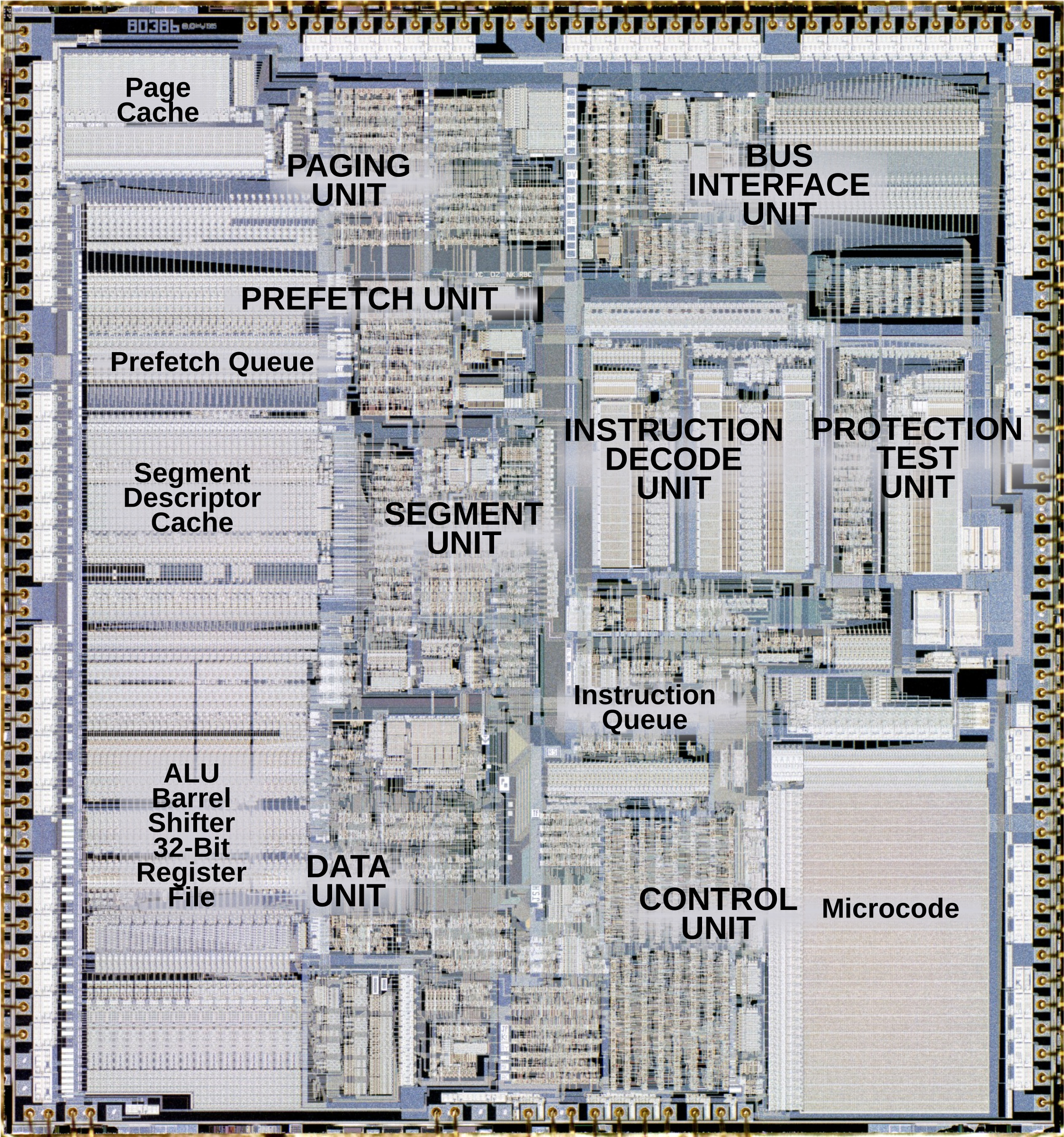 Examining the silicon dies of the Intel 386 processor