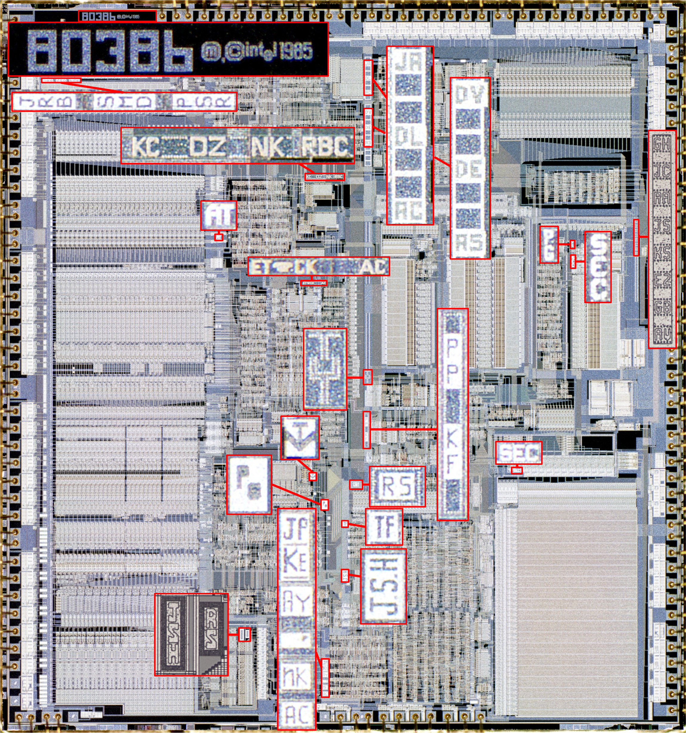 Examining the silicon dies of the Intel 386 processor